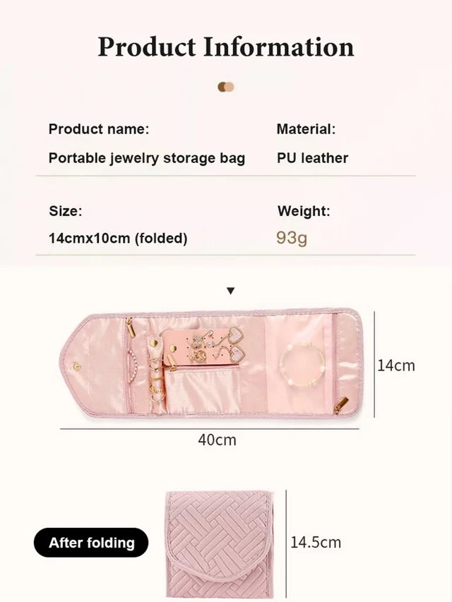 Faux Leather Velvet Folding Jewelry Organizer Bag✨