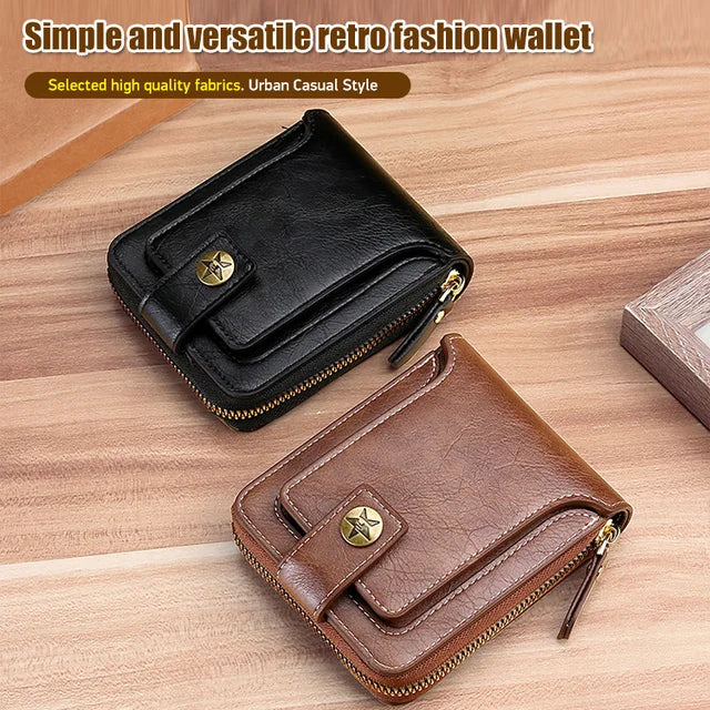 BOGO! Men’s Retro Leather Zip Wallet – Luxury Coin Pouch 🕰️