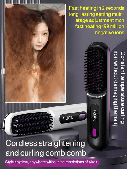 Portable Straightening and Curling Cordless Negative Ion comb💫