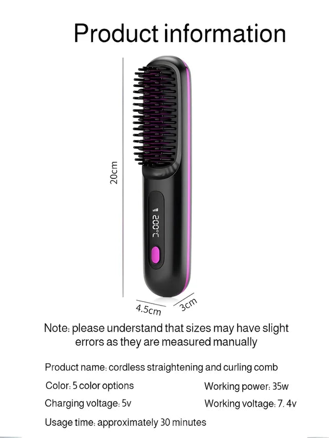 Portable Straightening and Curling Cordless Negative Ion comb💫