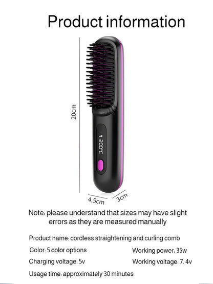 Portable Straightening and Curling Cordless Negative Ion comb💫