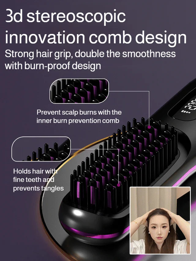 Portable Straightening and Curling Cordless Negative Ion comb💫