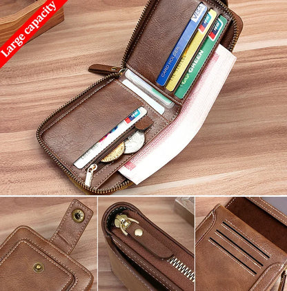 BOGO! Men’s Retro Leather Zip Wallet – Luxury Coin Pouch 🕰️