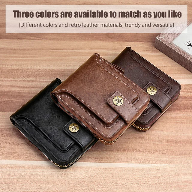 BOGO! Men’s Retro Leather Zip Wallet – Luxury Coin Pouch 🕰️