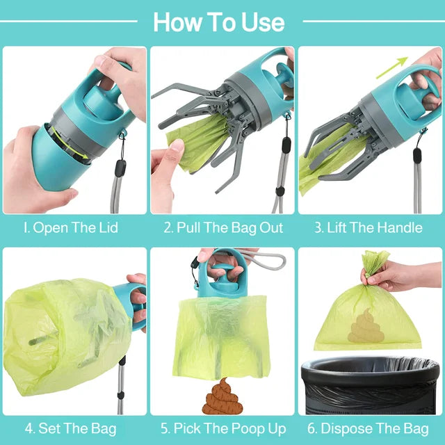 Zero contact pet poop picker for dogs to go out portable six-claw poop scooper poop picker garbage b🐕