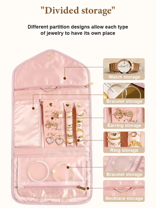 Faux Leather Velvet Folding Jewelry Organizer Bag✨